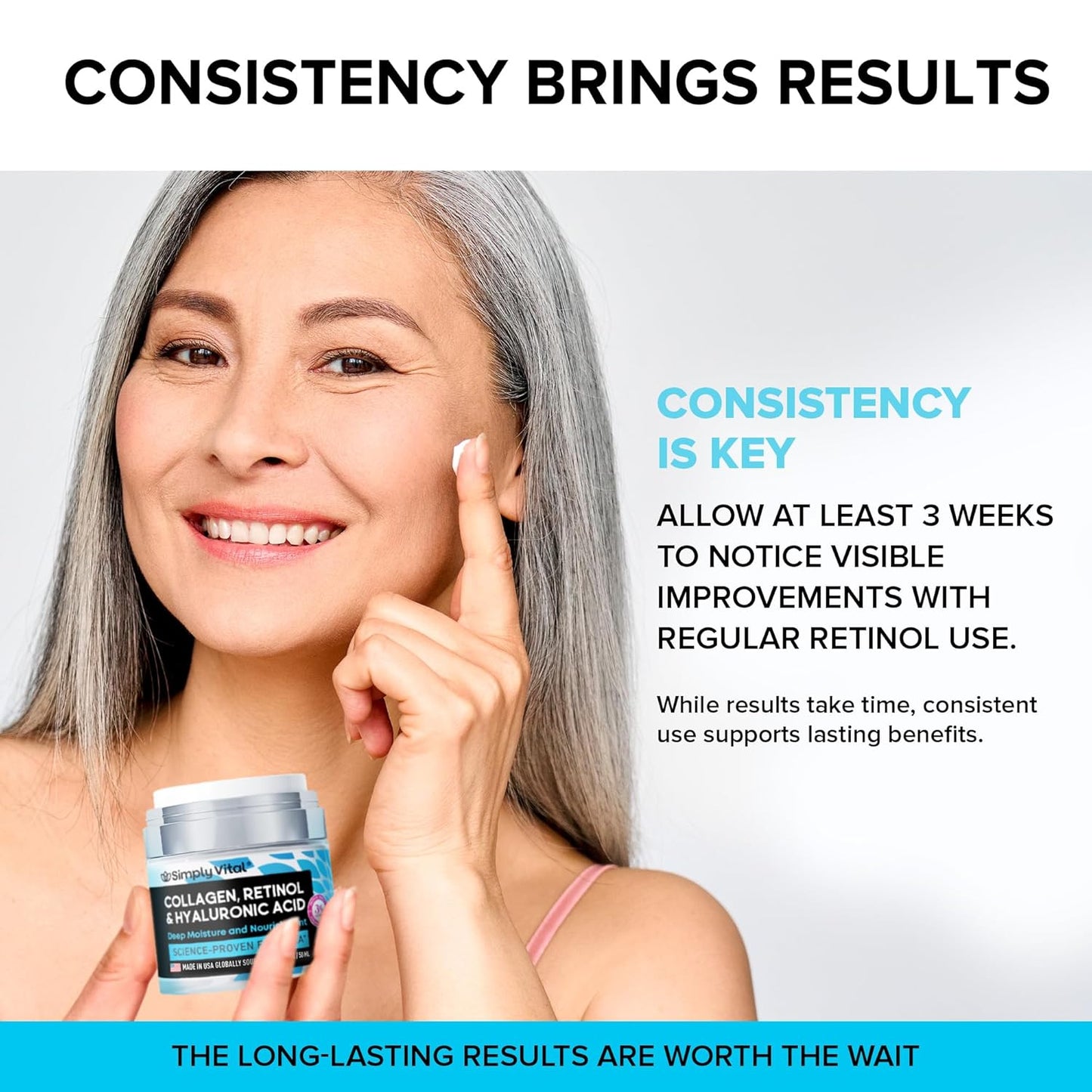 Collagen, Retinol & Hyaluronic Acid Cream - Anti-Aging Face Moisturizer for Face, Firming Skin Care Neck & Décolleté - Made in USA, Daily Moisturizer Face Cream Day & Night - 1.7 Fl.Oz.